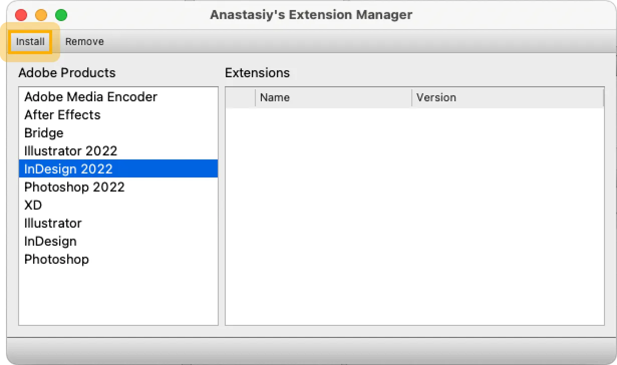 Extension Manager에서 Install 버튼으로 zxp 파일 선택