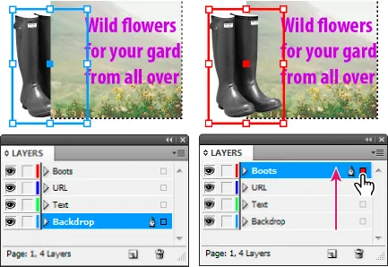 개체를 다른 레이어로 옮기기 (출처: Adobe InDesign 도움말)